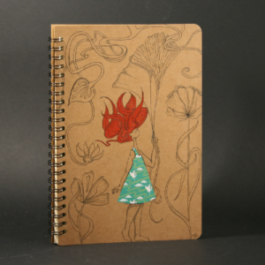 fillette et fleur inspiration art nouveau, muche, collage, stylo et feutre dessin flavie andre