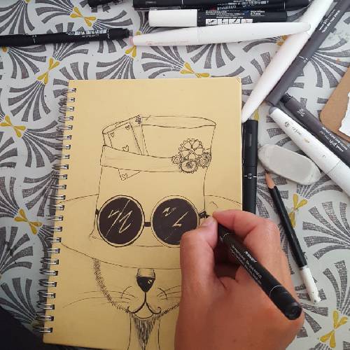 illustration originale sur carnet, travail en cours